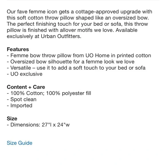 New UO Large Bow Pillow - Picture 7 of 9